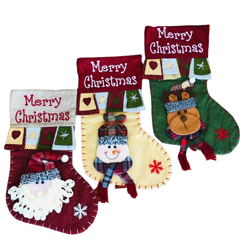 Felt 3D Christmas Stockings 3 Large 18" Felt 3D New Without Tags